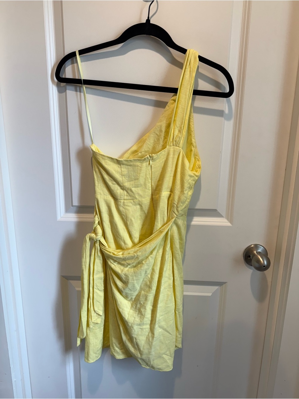 Hello Molly Yellow One-Shoulder Linen Blend Mini Dress Size 6 - Picture 4 of 4